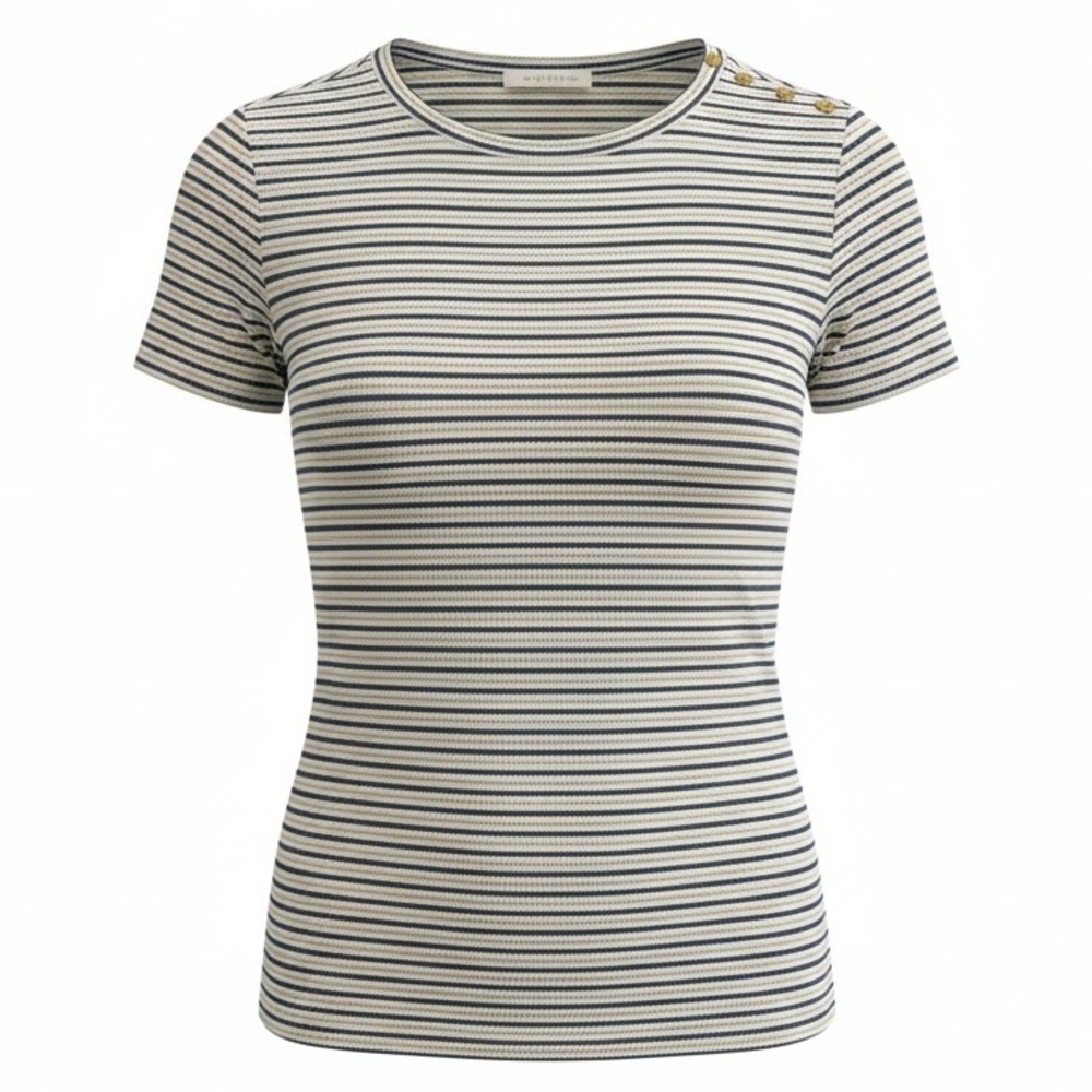 LOFT Navy Blue and White Striped Short Sleeve Knit Top EUC